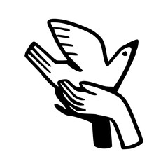 hands releasing dove vector design