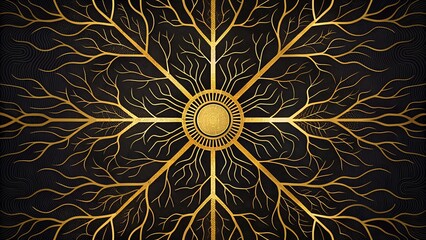 Abstract golden tree root design on black background artwork and elegant backdrop for creative projects and presentations