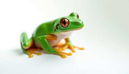 Obraz premium Green tree frog perched on white, vibrant skin, peaceful, tree frog, macro