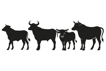set of Bull vector silhouette illustration isolated on white background