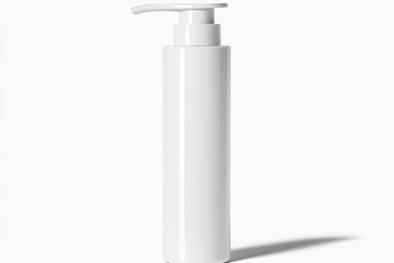 White cylindrical plastic pump bottle for dispensing liquid.