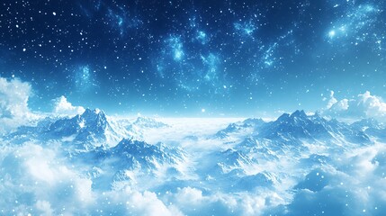 Fototapeta premium majestic snowy mountain range under starry night sky with clouds and aurora borealis