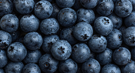 Closeup Fresh Dewy Blueberries Glistening Water Droplets Packed Composition