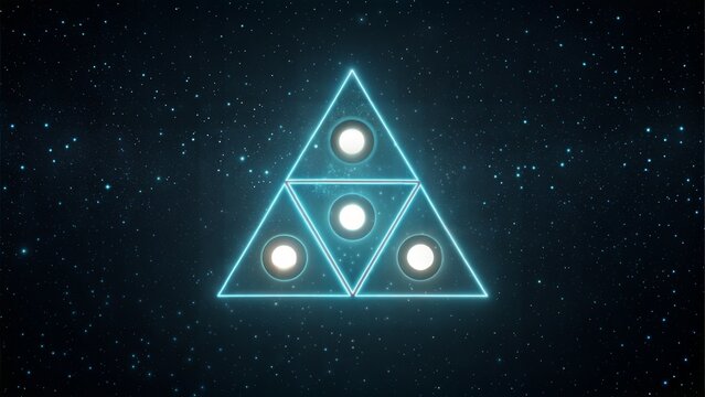Glowing triforce inspired design with starry space backdrop a futuristic emblem of divine power ancient sacred geometry symbol against a cosmic background