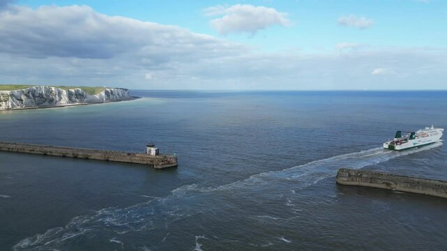 High Angle View of Dover Sea Port of England United Kingdom During Sunset Time