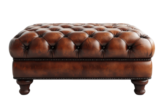 Luxurious brown leather ottoman tufted design rich texture classic style elegant addition to on transparent background