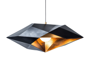 Striking geometric pendant lamp black and gold design modern interior lighting elegant on transparent background