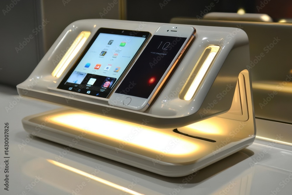 Poster modern illuminated charging station for multiple devices.