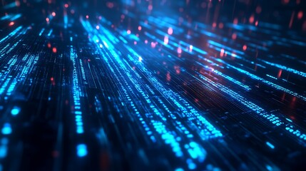 Abstract Digital Flowing Data Streams in Blue and Red