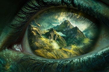 Ultra-close macro shot of a striking green eye, its pupil seamlessly