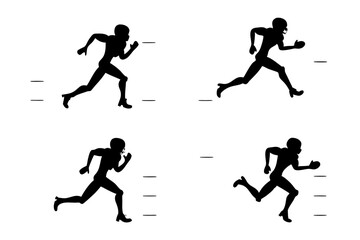 set of American football player running vector silhouette illustration isolated on white background