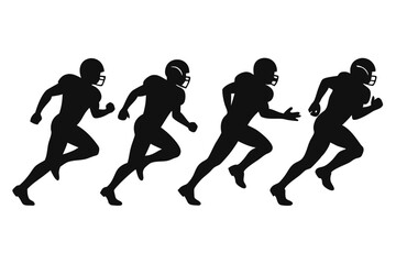 set of American football player running vector silhouette illustration isolated on white background