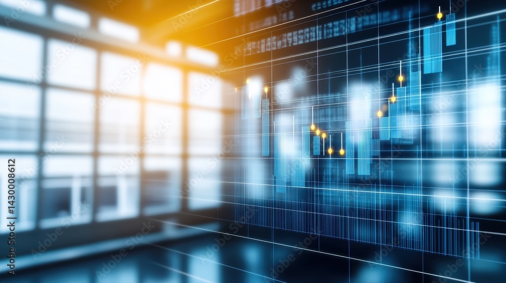Aufkleber digital stock market graph with rising trend lines and data visualization on a futuristic glowing fi