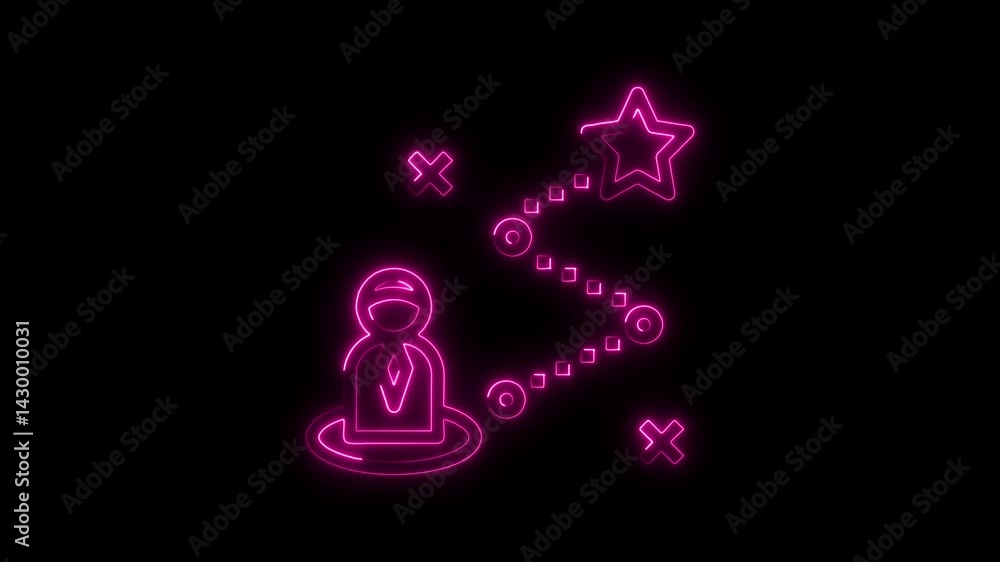 Poster neon animated business strategy path to success icon loop