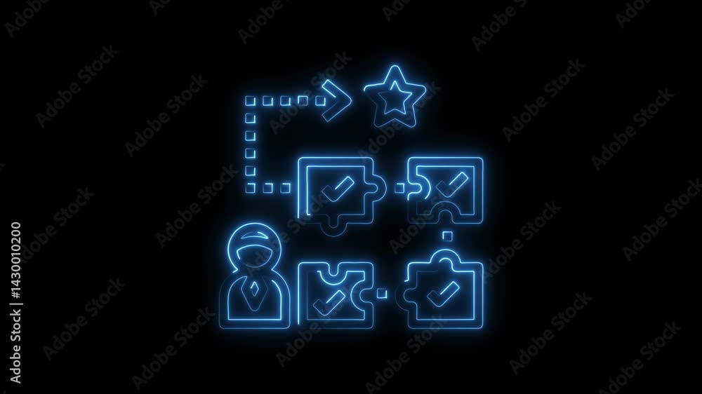Aufkleber neon flowchart depicts business process with user and checkmarks leading to success