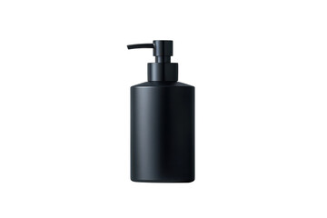 Obraz premium Sleek black soap dispenser bottle mockup isolated on black background perfect for branding and on transparent background
