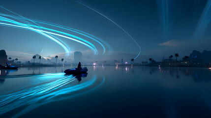 with floating planets, energy streams, and glowing celestial beings