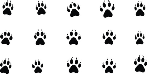 Fototapeta premium Seamless Dog Paw Print Pattern – Black Silhouette Animal Tracks Vector Background for Decor & Design