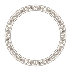 Beautiful gold round frame arabesque. Golden plate with floral design. Vintage, ethnic vector frame with arabesques. Pattern frame for round surface, household utensil, textile, embroidery, porcelain