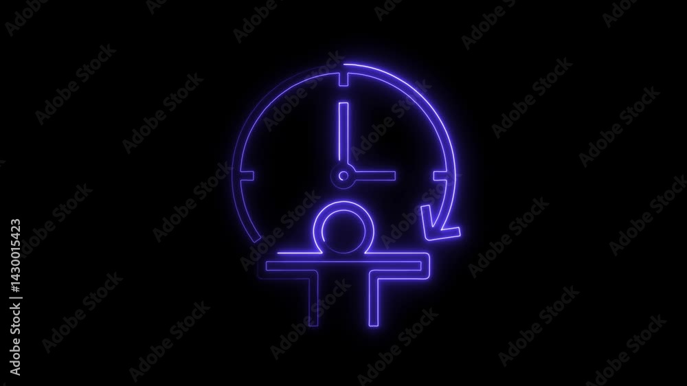 Poster neon outline animation of person centered around time management