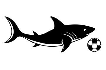 Shark playing soccer vector silhouette illustration isolated on white background