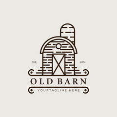 Naklejka premium old barn line art logo vector vintage illustration design