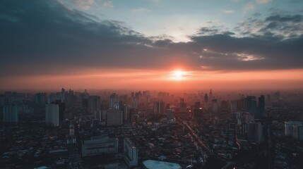 Obraz premium 美しい夕日の都市の空撮 / Urban City with Beautiful Sunset8