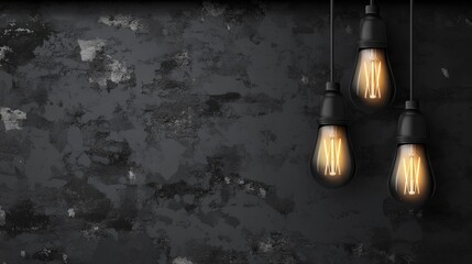 Vintage Edison bulbs illuminating a textured dark gray wall.