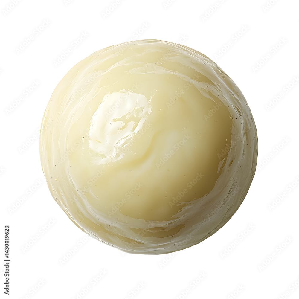 Poster close up of a single whole nut with a smooth creamy texture centered on a clean seamless white backg