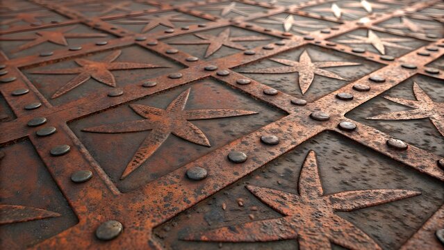 A detailed texture of a rusted metal surface featuring corrosion patterns and rich, earthy tones. Perfect for industrial designs, aged effects, and background textures.