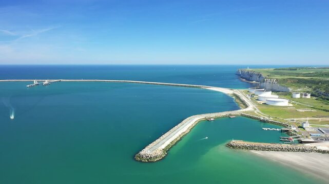 The quay of the port of Antifer in Normandy in Europe, in France, in Normandy, towards Etretat, in summer, on a sunny day.&nbsp;