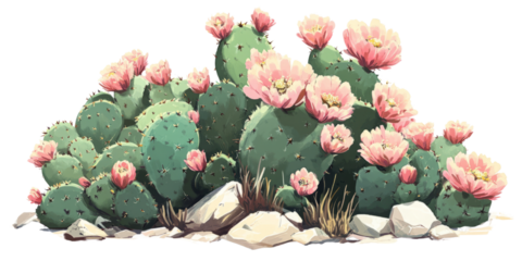 Pink flower cactus gleam in desert sun, tranquil scene of desert beauty and resilient life