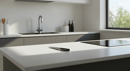 Fototapeta premium Modern Kitchen Design Sleek White Countertops and Minimalist Style