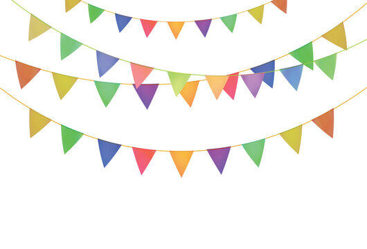 Carnival garland paper party flags colorful triangle pennants for birthday, anniversary, Halloween, festival, religious celebrations decorative multi layer on white background
