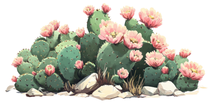 Pink flower cactus gleam in desert sun, tranquil scene of desert beauty and resilient life