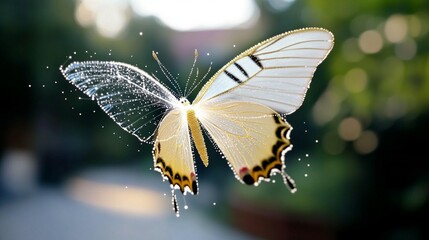 Obraz premium Delicate white butterfly in flight macro nature photography