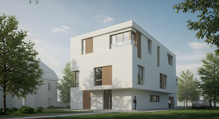 Modern Minimalist Cube House Architectural Design Rendering