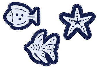 A set of stickers on a marine theme. Two fish, starfish