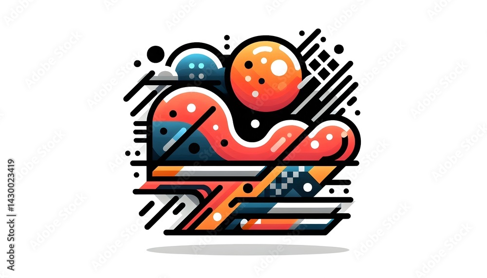 Poster bold geometric vector icon design with high contrast lines and vibrant colors, isolated on transpare