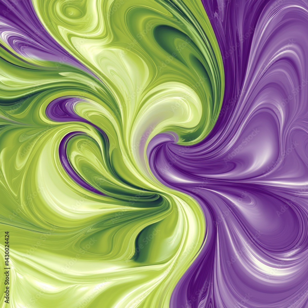 Poster abstract swirling colors. a vibrant blend of green and purple swirling and flowing into each other. 