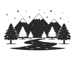 Obraz premium winter mountain vector silhouette illustration isolated on white background