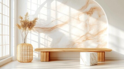 Sun-drenched, minimalist living area with natural elements.