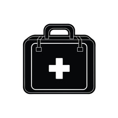 Black silhouette of a first aid kit with a white medical cross vector Art & Illustration