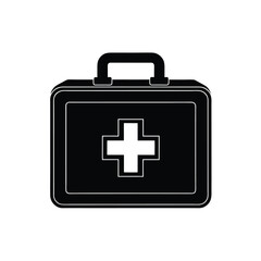 Black silhouette of a first aid kit with a white medical cross vector Art & Illustration