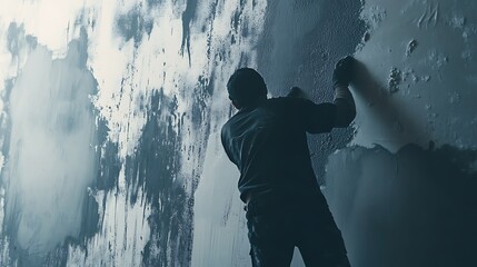 Obraz premium Person Applying or Removing Paint from a Wall