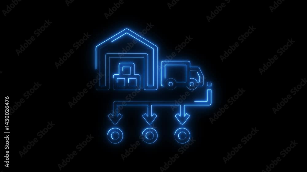 Poster neon style delivery and distribution network animation on black background