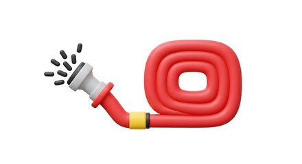 Red Garden Hose with Water Stream Illustration