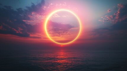 夕焼け空にかかる壮大なダブルレインボー