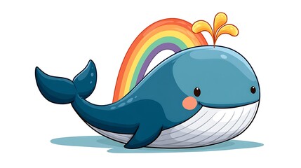 Cute cartoon whale with playful expression and colorful rainbow splash, perfect for children's illustrations
