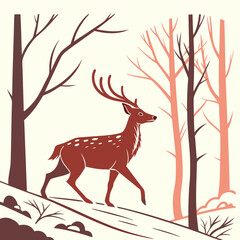 deer in winter forest vector silhouette illustration isolated on white background